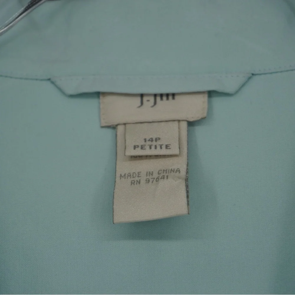 J.Jill‎ Mint Teal Button Up 100% Silk Light Weight Blazer top blouse Size 14P